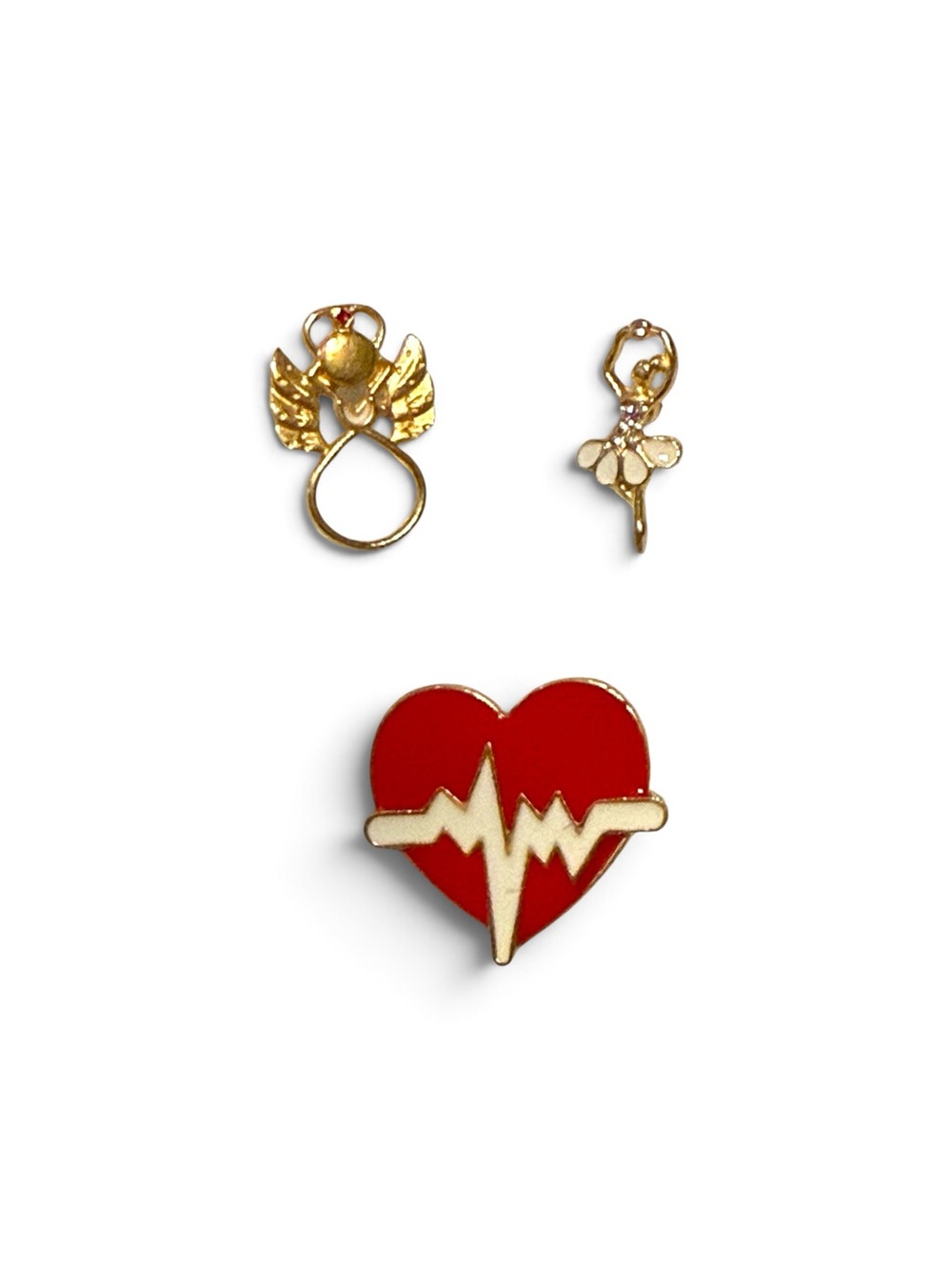 Gold and Red Heartbeat Enamel Pin Set - Women Accessories